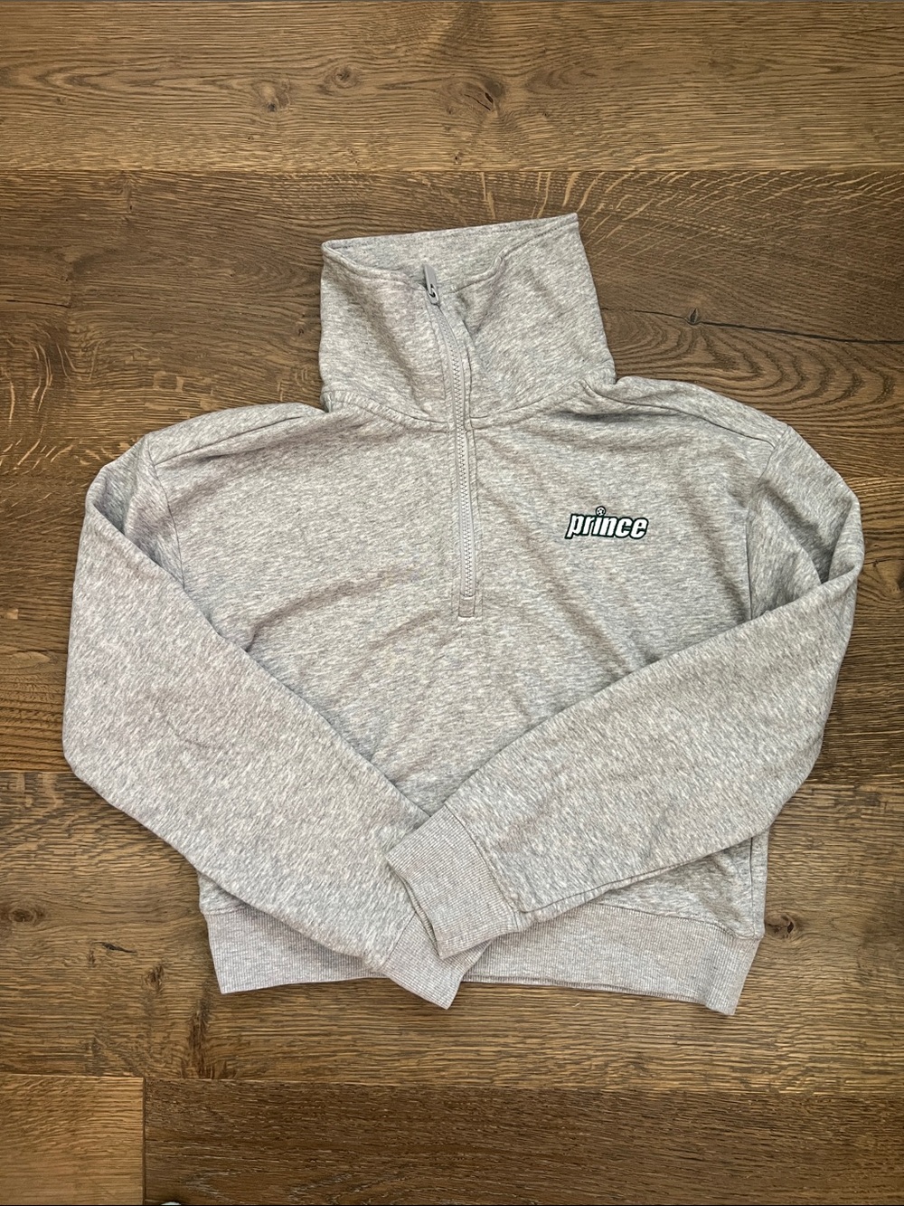 Prince Pickleball Light Grey Half-Zip Cropped Pullover Sweatshirt